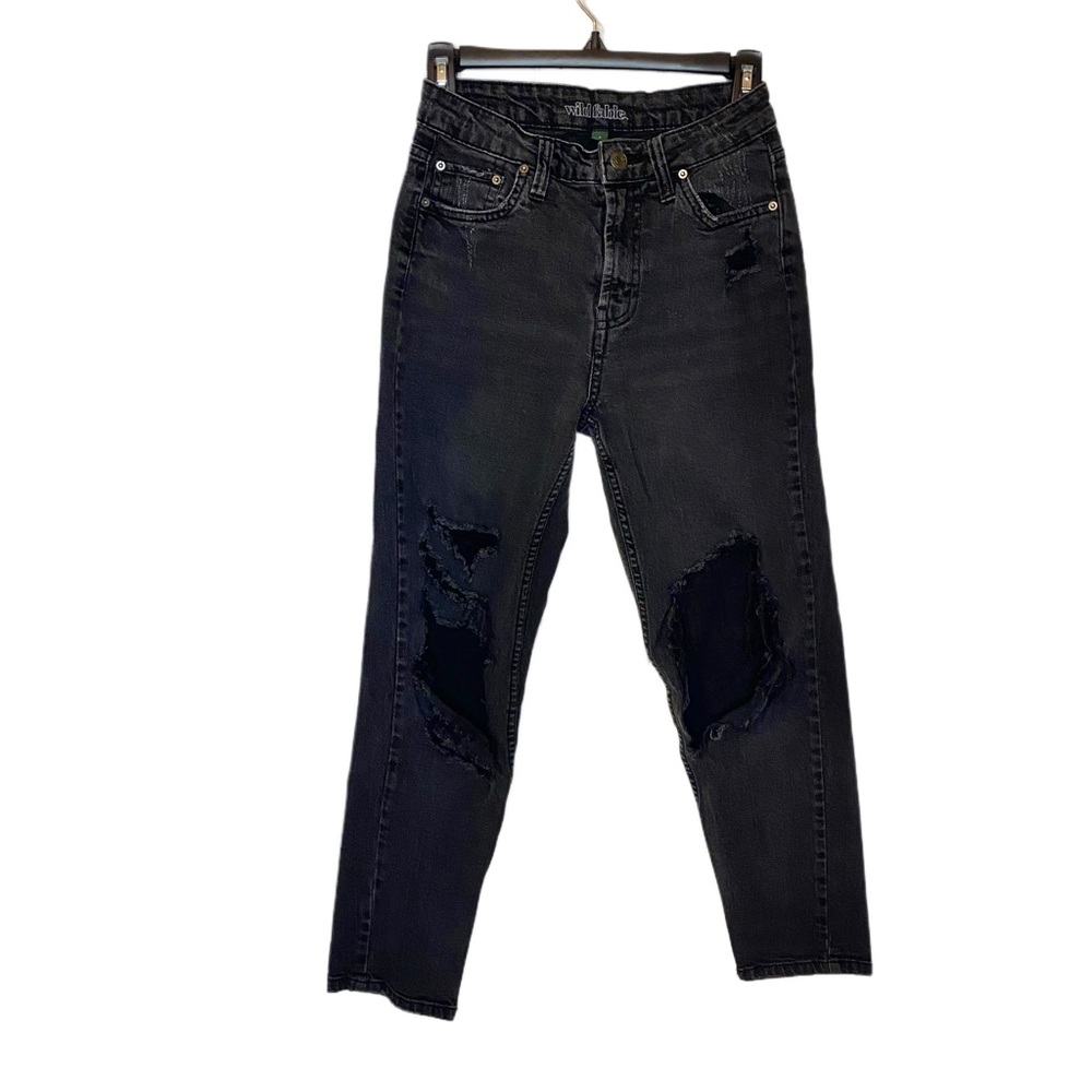 High Rise Black Distressed Mom Jeans